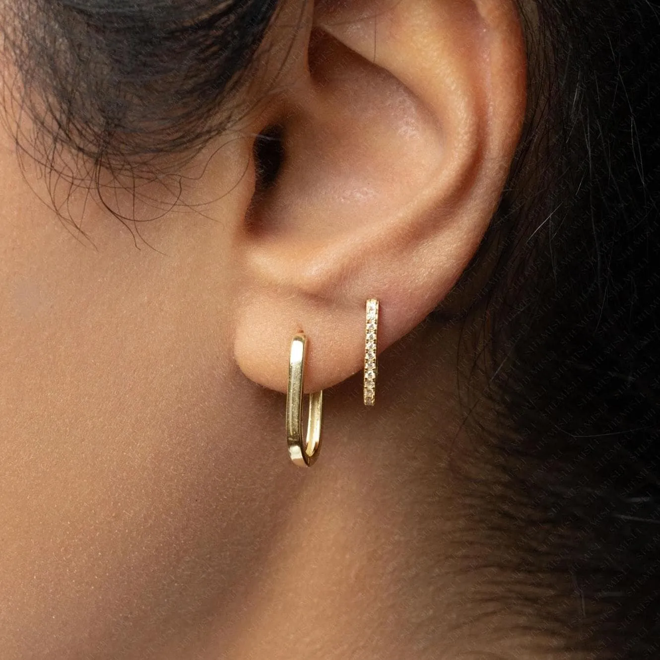 Everyday Oval Hoop Huggies Earrings Stack Set, Unisex, Gold, Silver SHEMISLI SH140, SH209