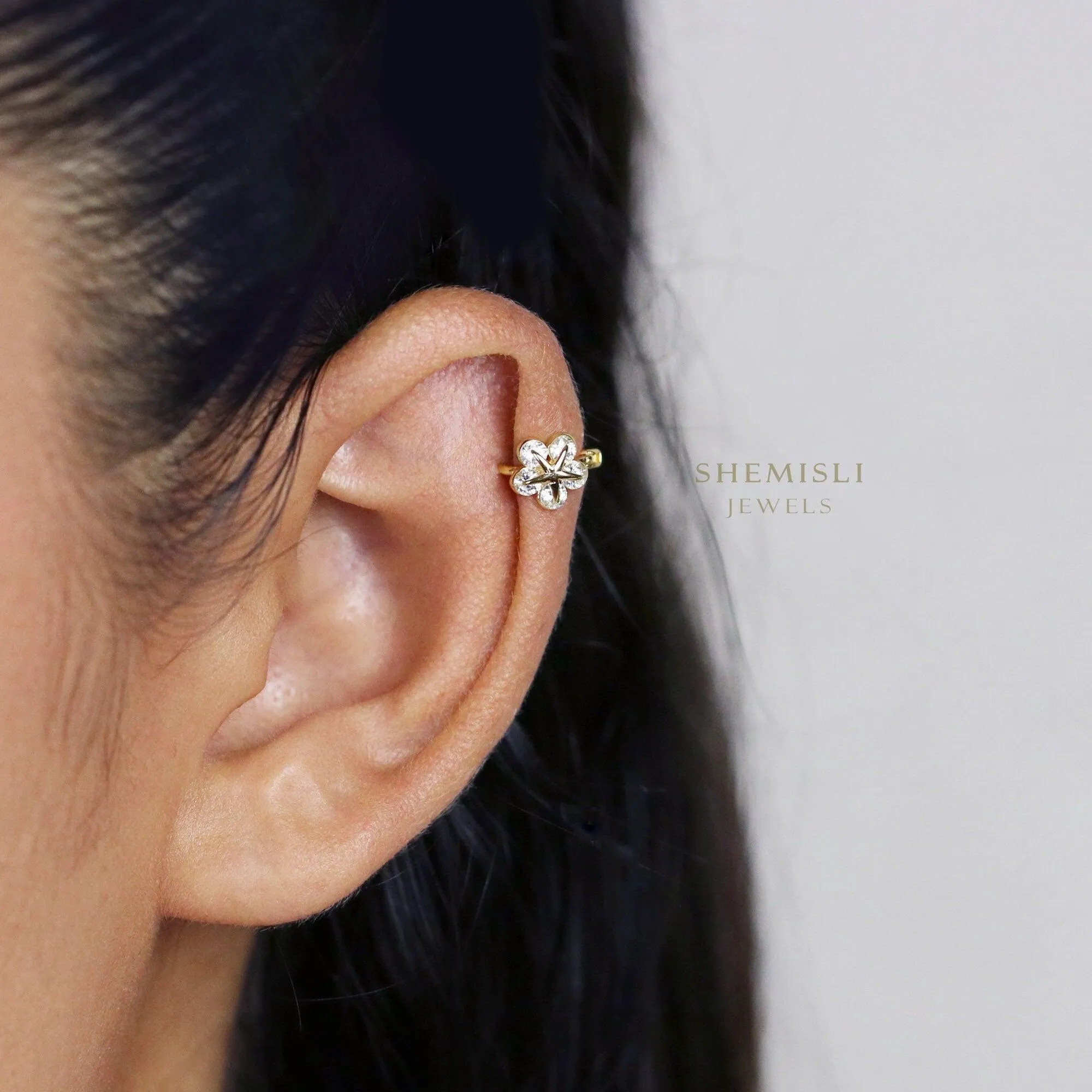 Flower CZ Helix Hoops, Gold, Silver SHEMISLI SH101