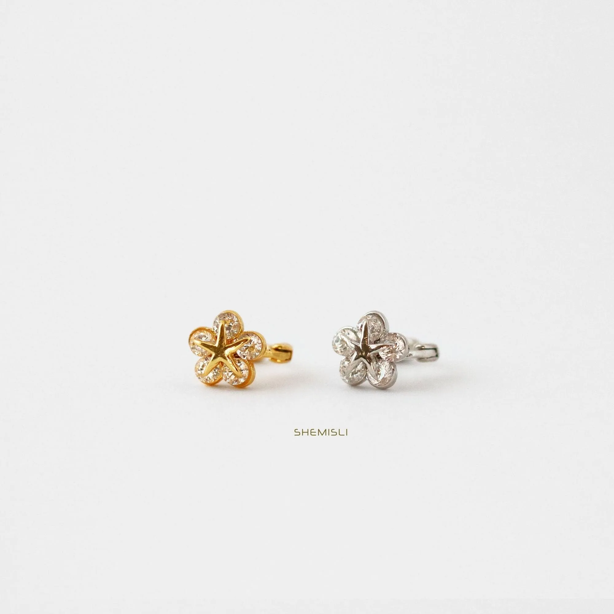 Flower CZ Helix Hoops, Gold, Silver SHEMISLI SH101