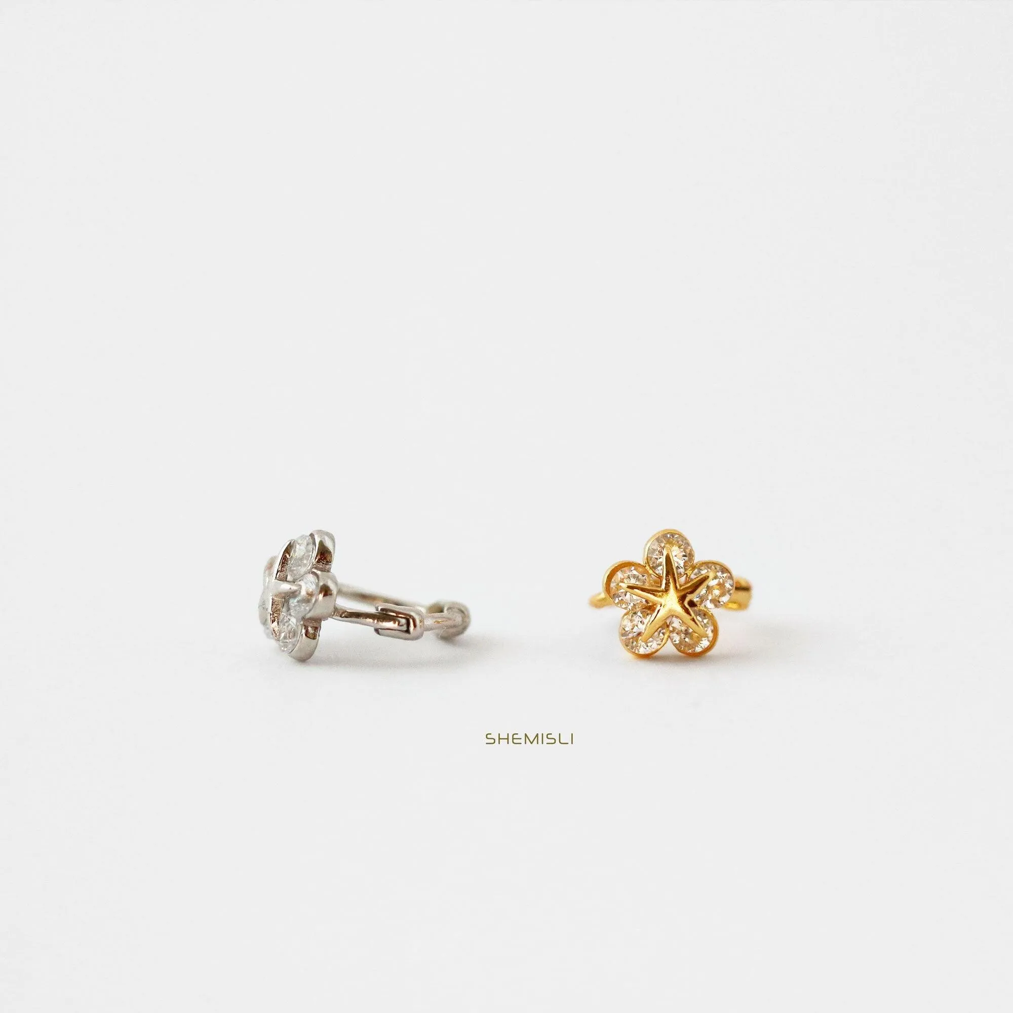 Flower CZ Helix Hoops, Gold, Silver SHEMISLI SH101