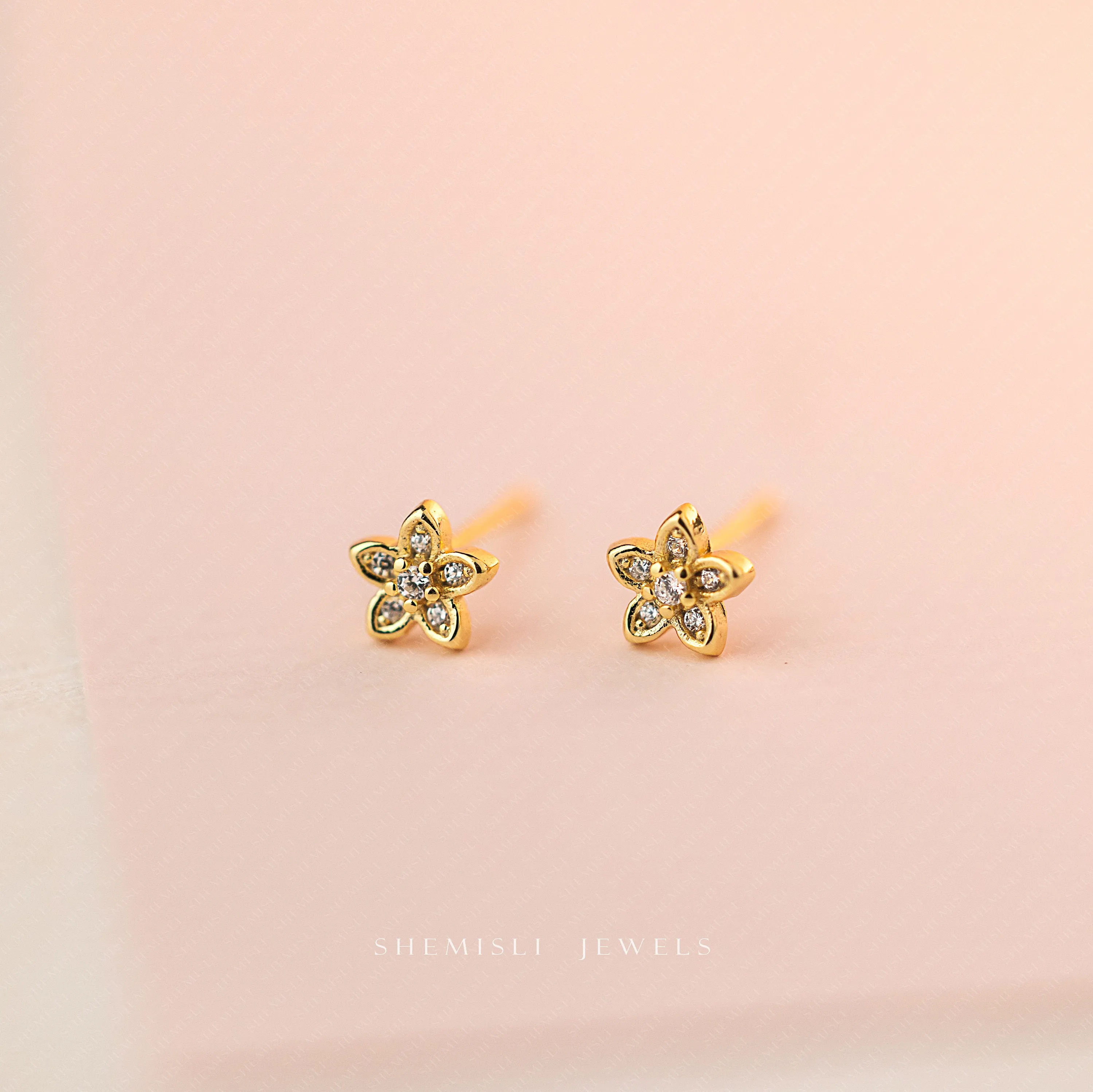 Forget-Me-Nots Flower Studs, Jasmine Earrings, Unisex, Gold, Silver SHEMISLI SS819 Butterfly End, SS820 Screw Ball End (Type A)