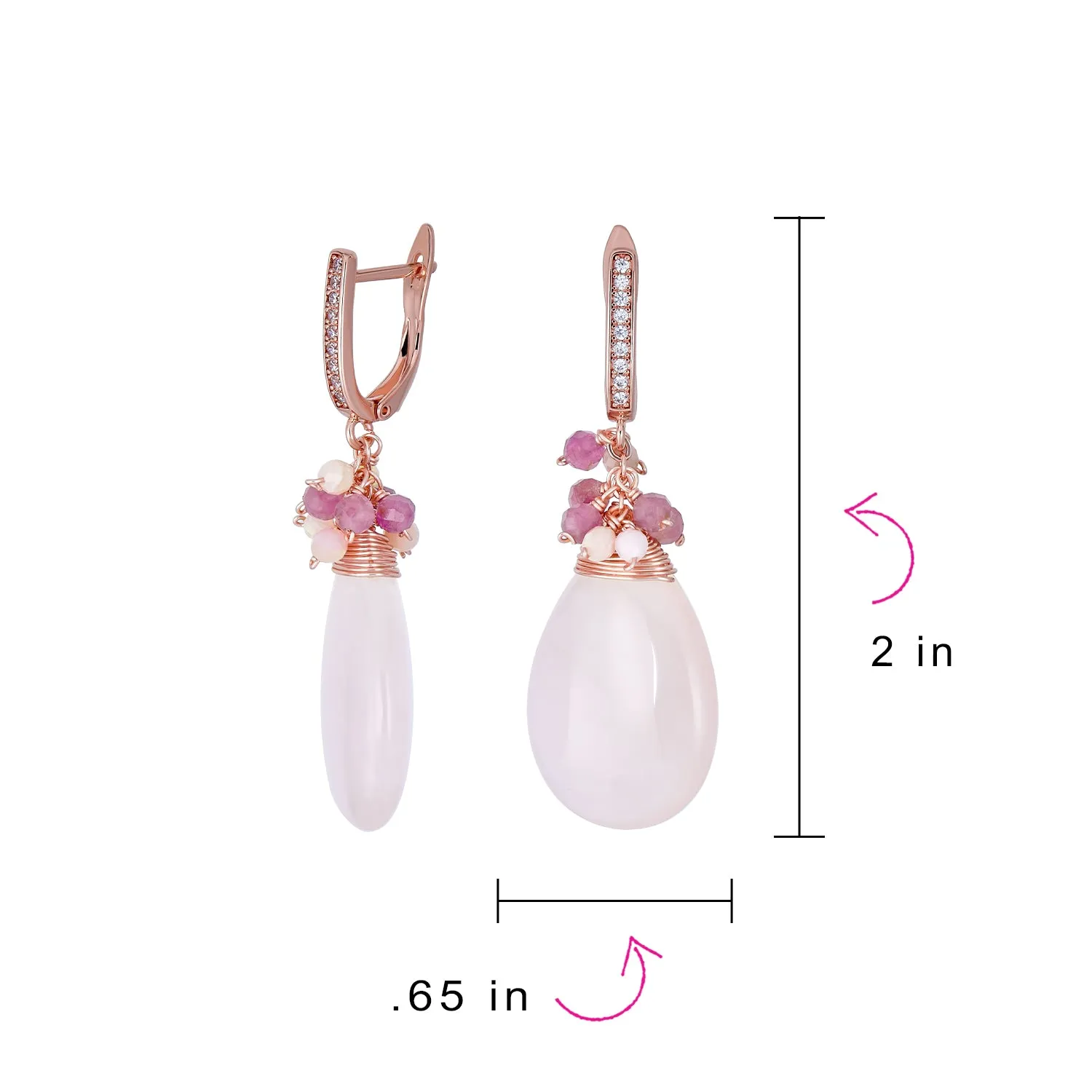 Gemstone Big Teardrop Drop Bead Accent Dangle Earrings Gold Plated