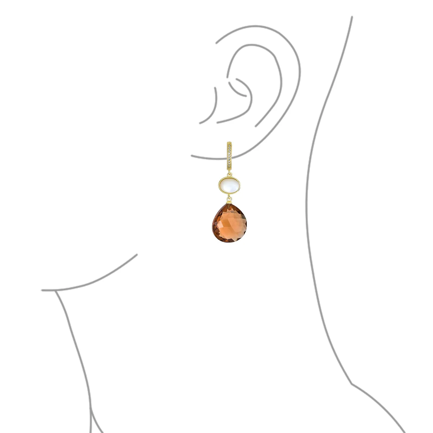 Gemstone Big Teardrop Drop Bead Accent Dangle Earrings Gold Plated