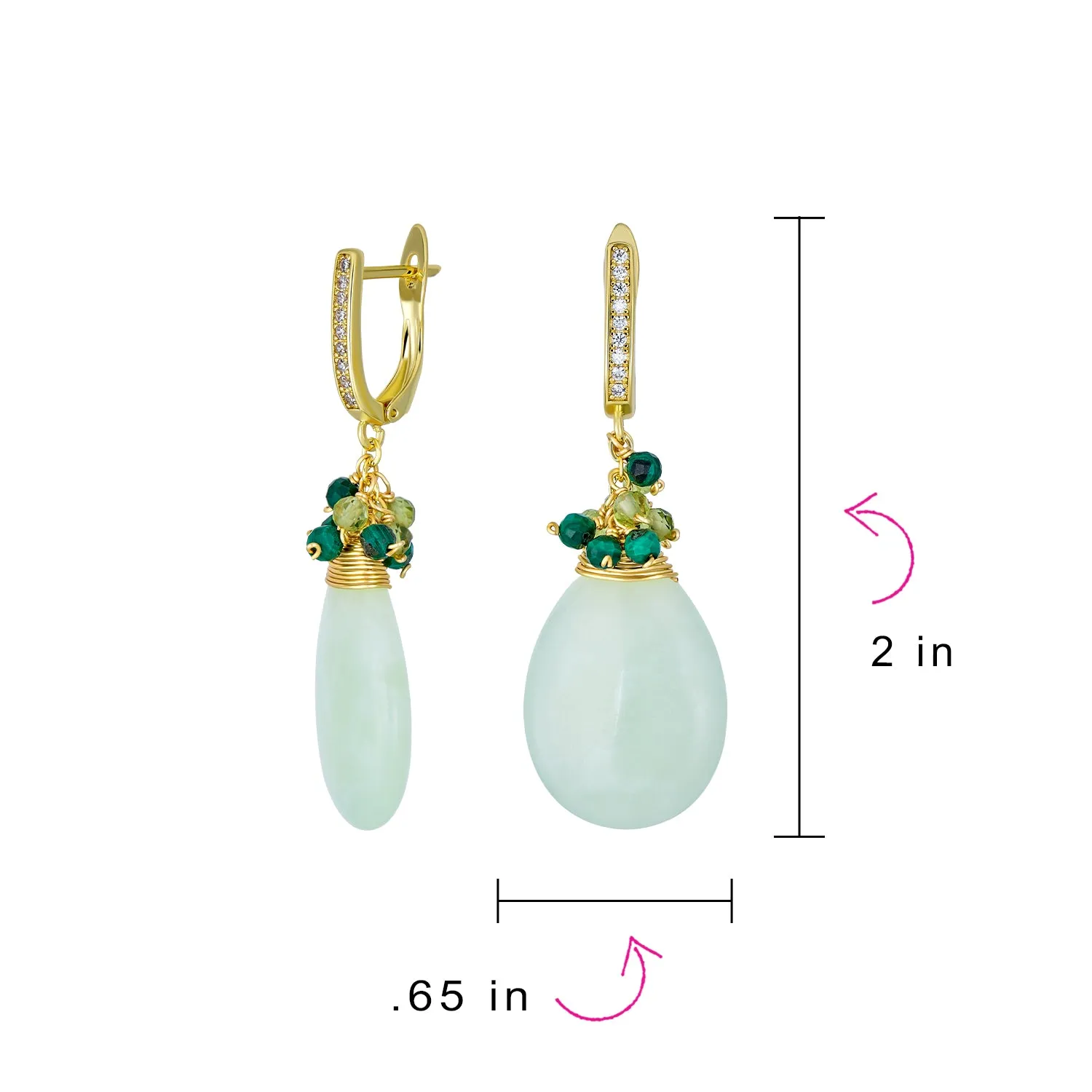 Gemstone Big Teardrop Drop Bead Accent Dangle Earrings Gold Plated