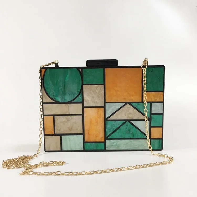 Geometric Patchwork Acrylic Crossbody Handbag