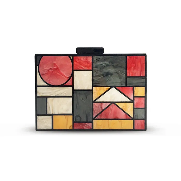 Geometric Patchwork Acrylic Crossbody Handbag