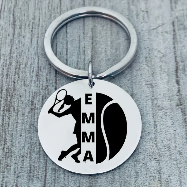 Girls Personalized Engraved Tennis Keychain