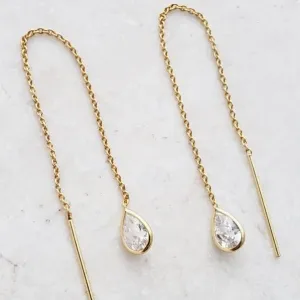 Gold Crystal Threader Earrings - Clear