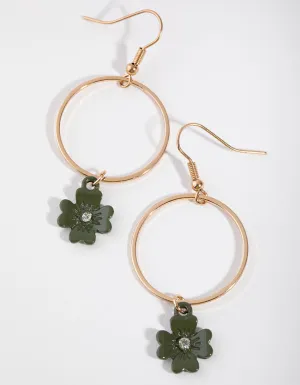 Gold Flower on Hoop Drop Earrings