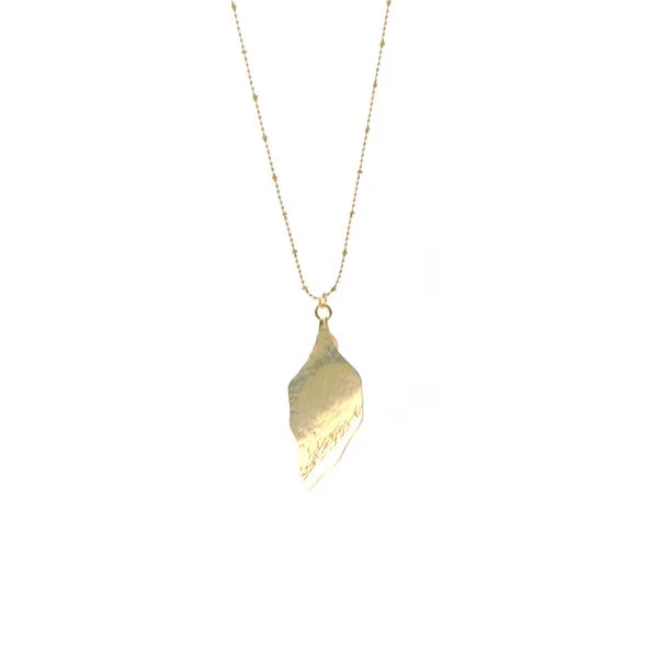 Hammered Leaf Gold Long Necklace