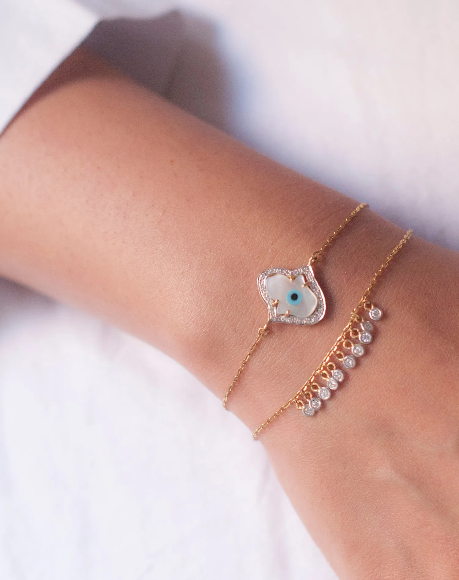 Hamsa Hand Evil Eye Bracelet with both Diamonds