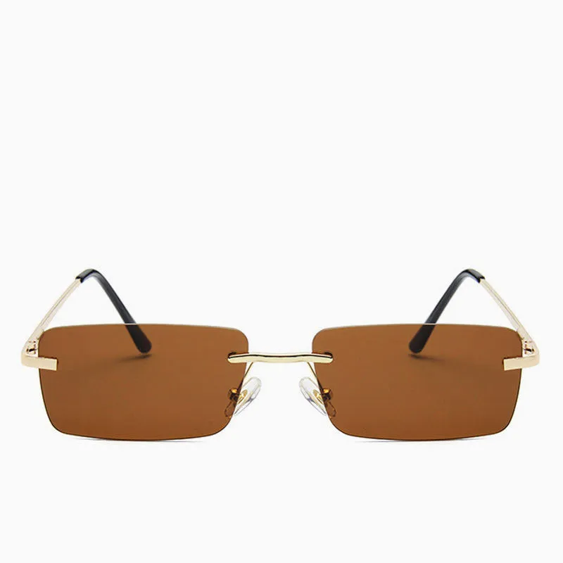 Iconic Look Rimless Rectangle Frame Tinted Sunglasses - Brown