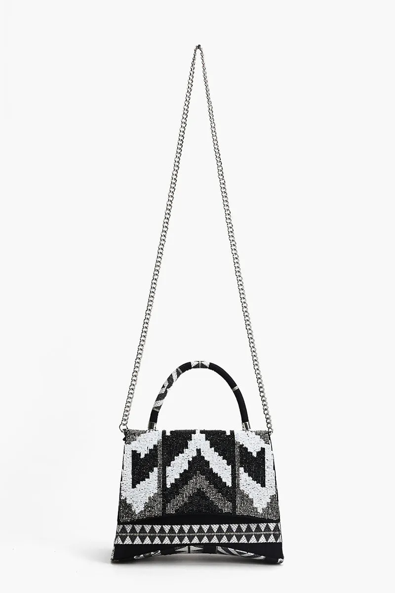 Ikat Noir Elegance Top Handle Bag