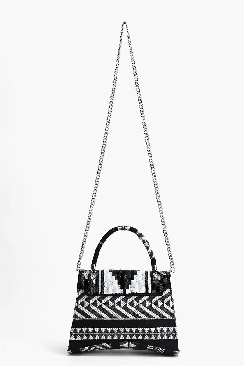 Ikat Noir Elegance Top Handle Bag