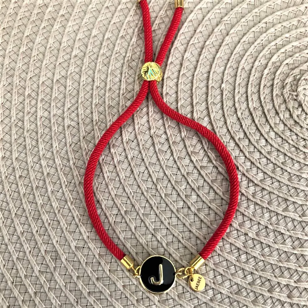 Initial Black Disc Monogram Red or Black Bracelet