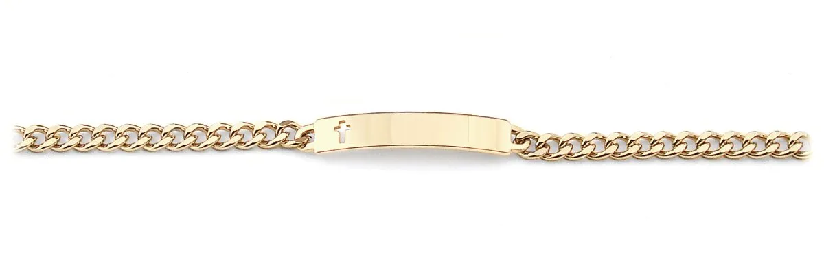 Ladies’ ID Bracelet with Cut Out Cross Plaque Silver or Gold Tone