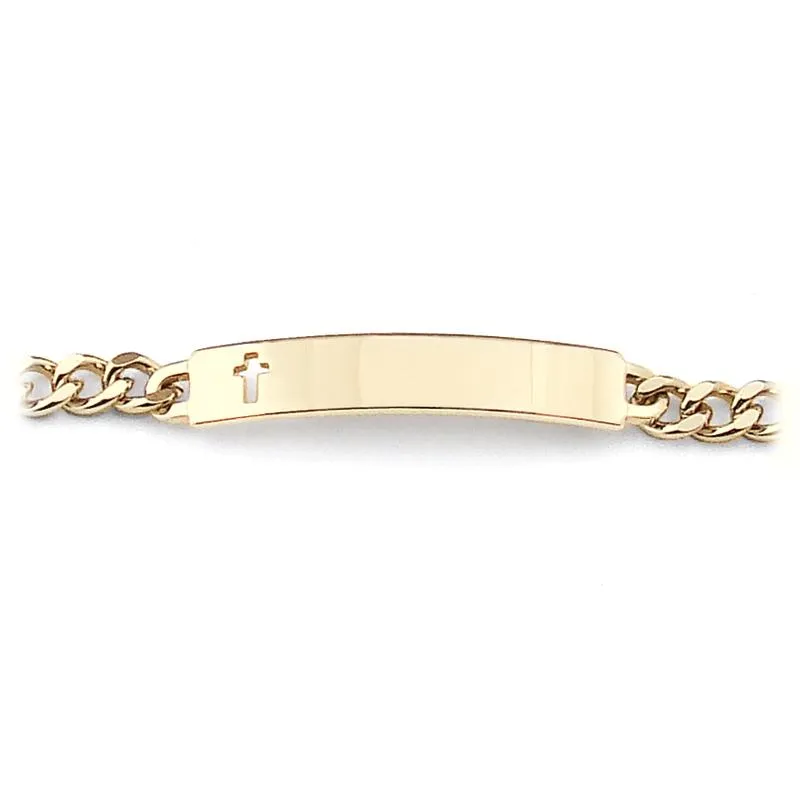 Ladies’ ID Bracelet with Cut Out Cross Plaque Silver or Gold Tone