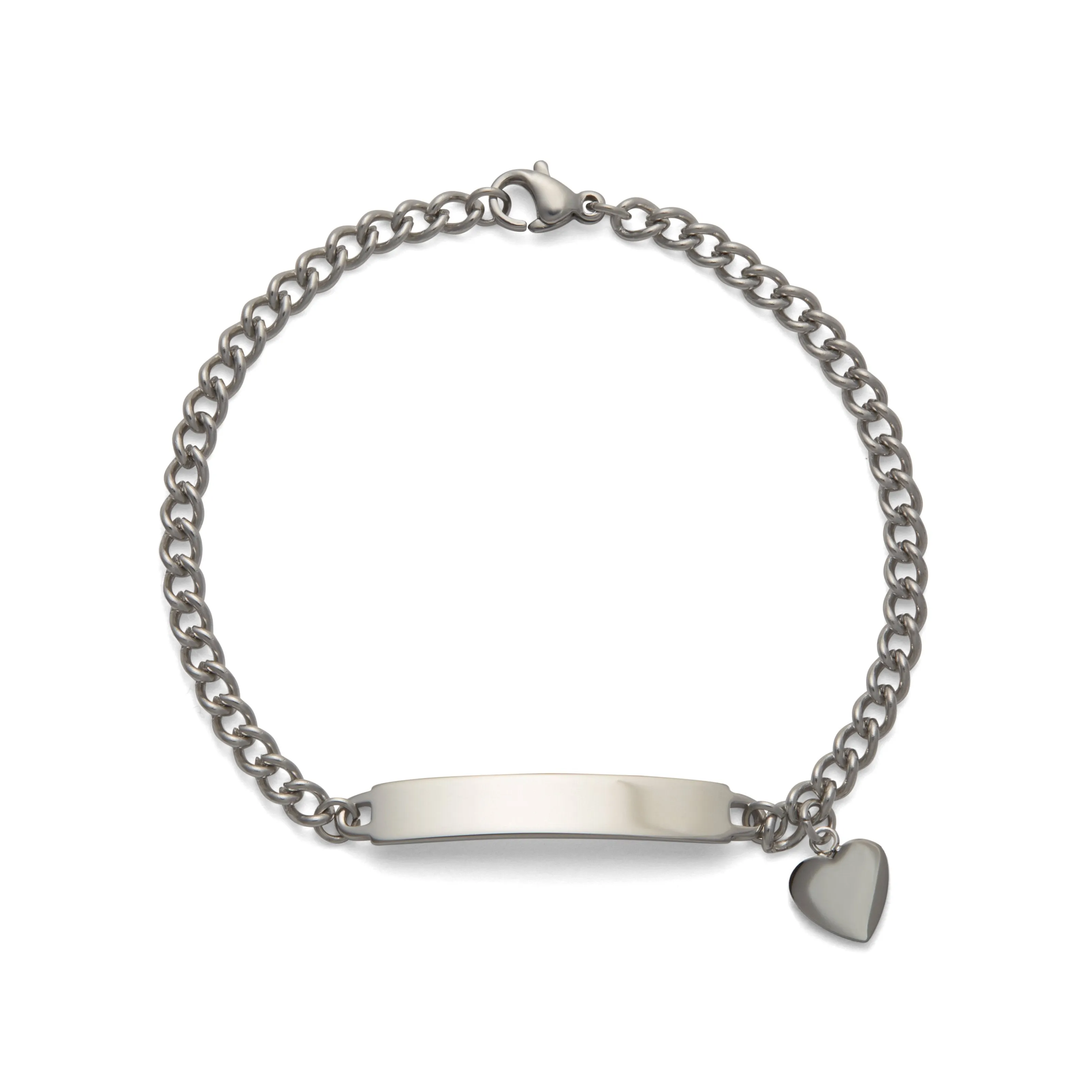 Ladies’ ID Bracelet with Polished Plaque and Heart Charm