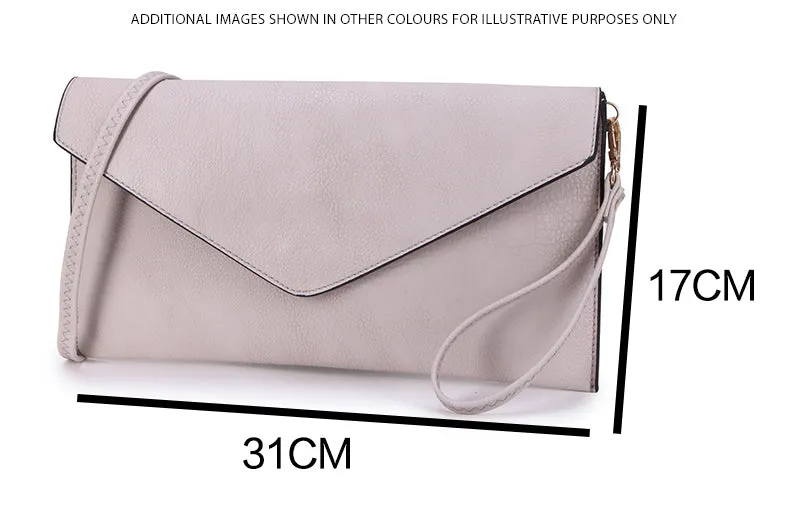 LIGHT PINK OVER-SIZED ENVELOPE CLUTCH BAG WITH LONG CROSS BODY AND WRISTLET STRAP