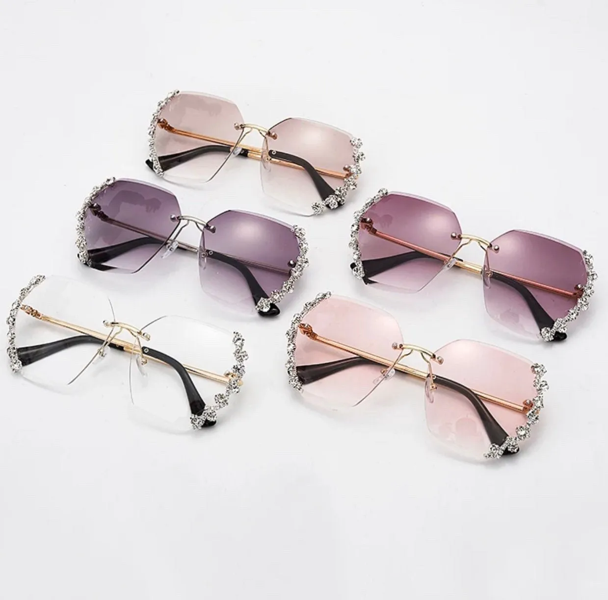 Luxury Rhinestone Rimless Sunglasses