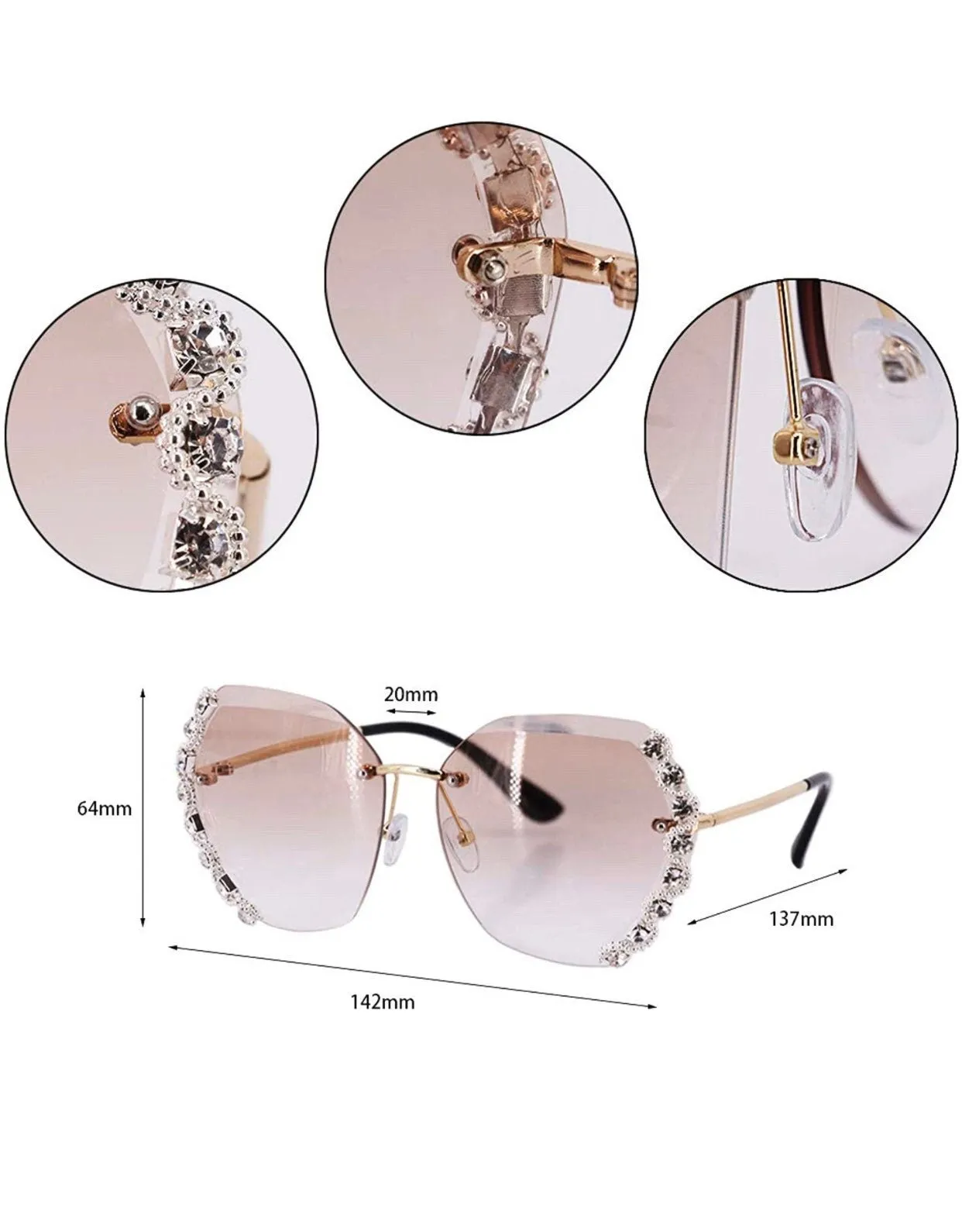 Luxury Rhinestone Rimless Sunglasses