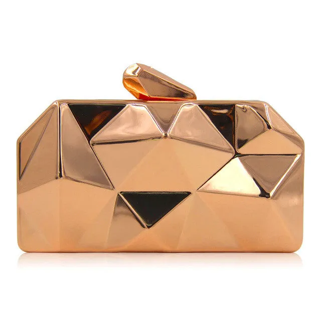 Milisente Handbags Women Metal Clutches Top Quality Hexagon Mini Party Black Evening Purse Silver Bags Gold Box Clutch