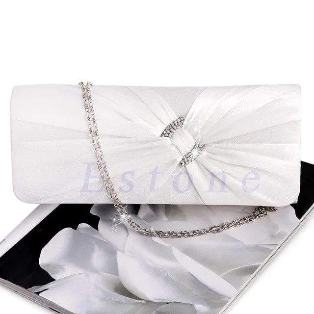 New Fashion Women's Bridal Shoulder Clutch Bag Bling Rhinestone Chain Evening Handbag Purse