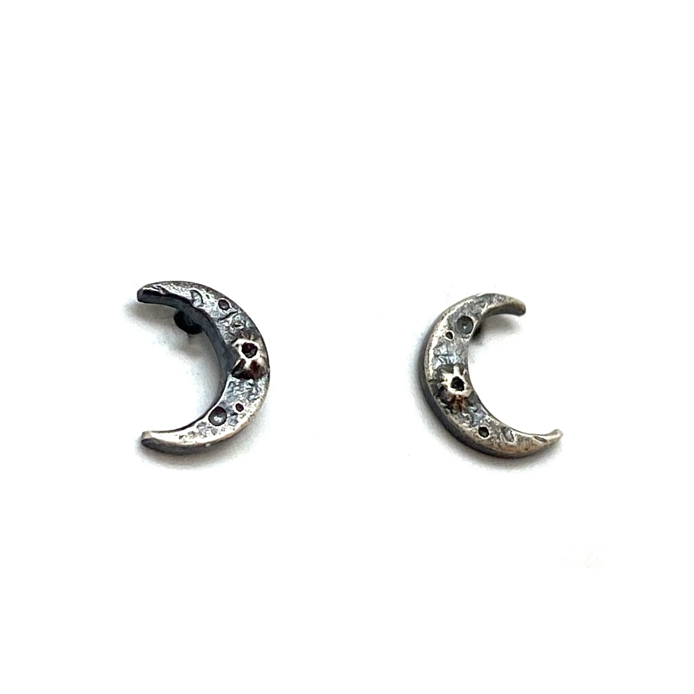 Oxidized Sterling Silver Crescent Moon Studs