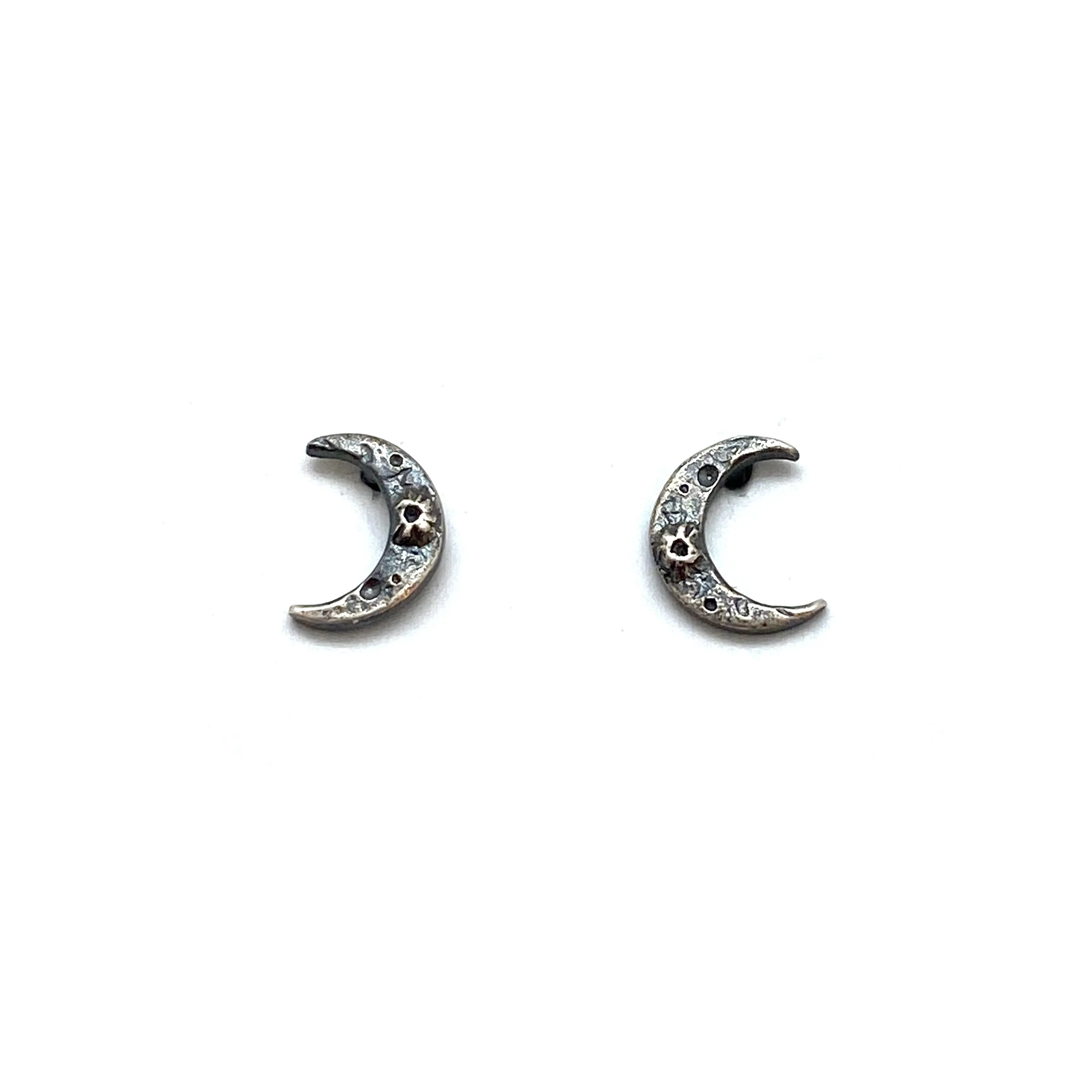 Oxidized Sterling Silver Crescent Moon Studs