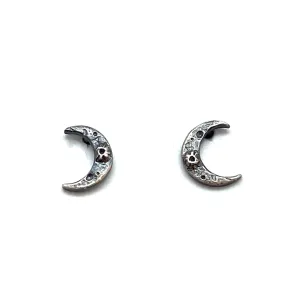 Oxidized Sterling Silver Crescent Moon Studs