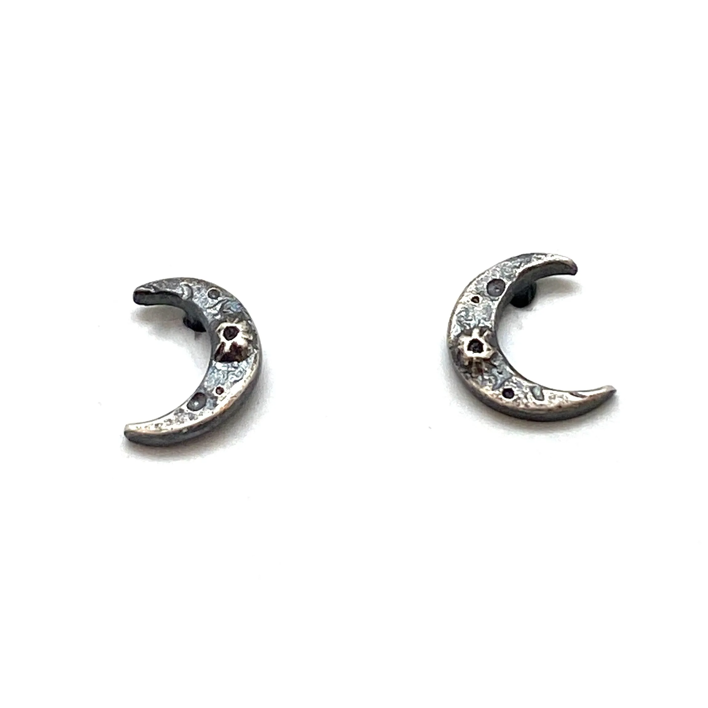 Oxidized Sterling Silver Crescent Moon Studs