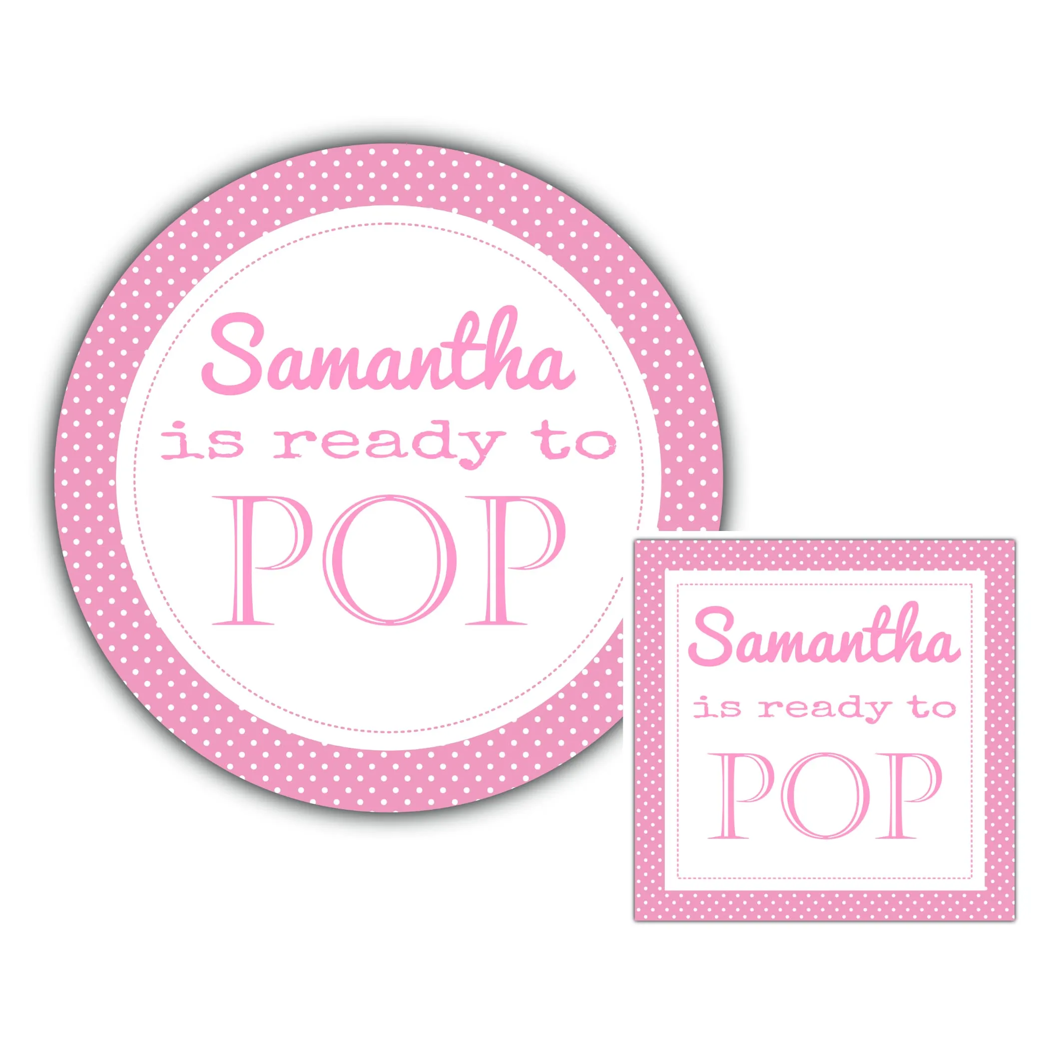 Personalised Baby Shower Stickers Pink Ready to Pop