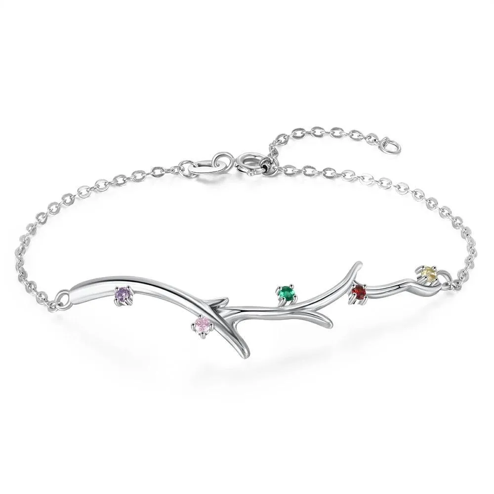 Personalized Branch Bracelet with Zirconia Custom 5 Birthstones Bracelets & Bangles for Women Family Gift