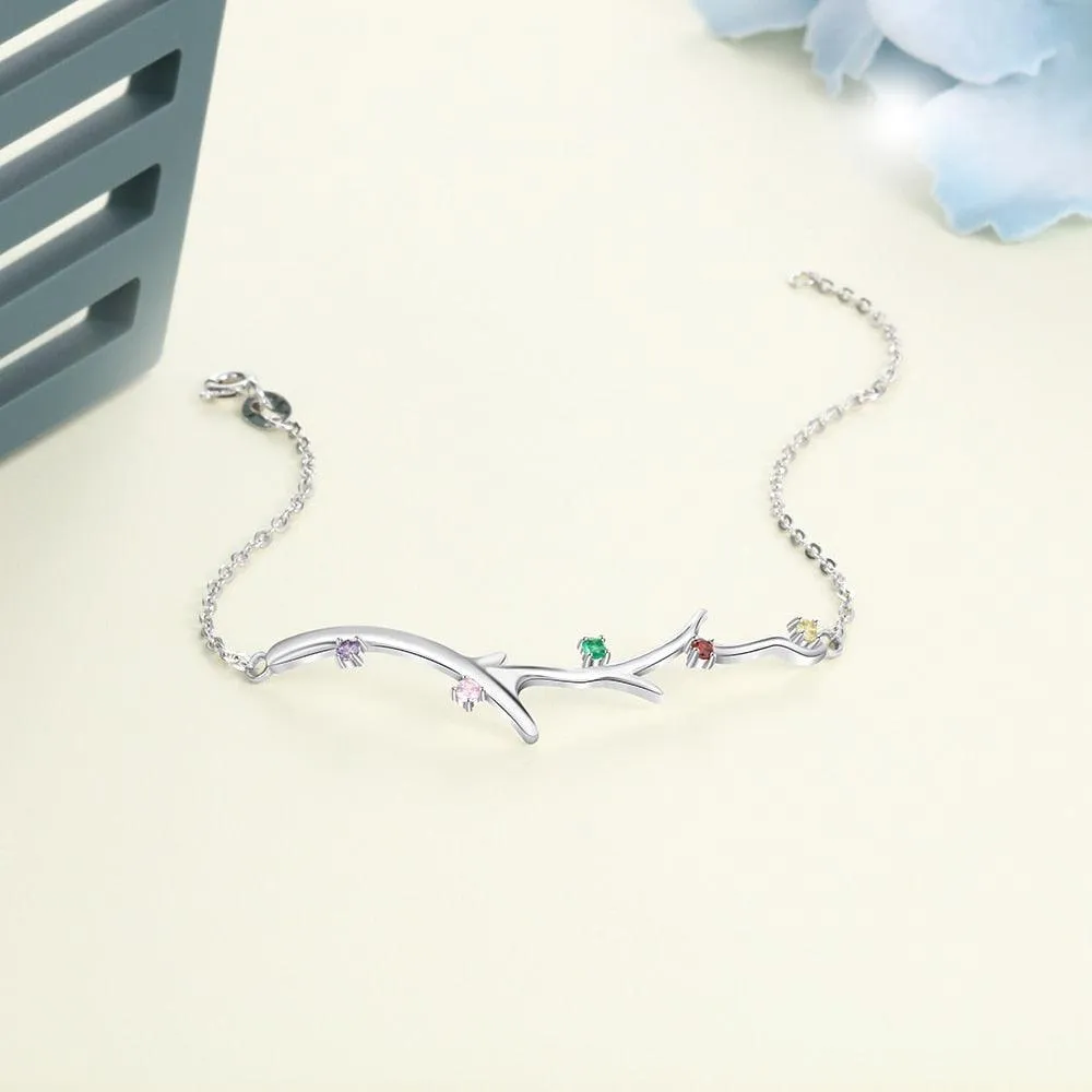 Personalized Branch Bracelet with Zirconia Custom 5 Birthstones Bracelets & Bangles for Women Family Gift