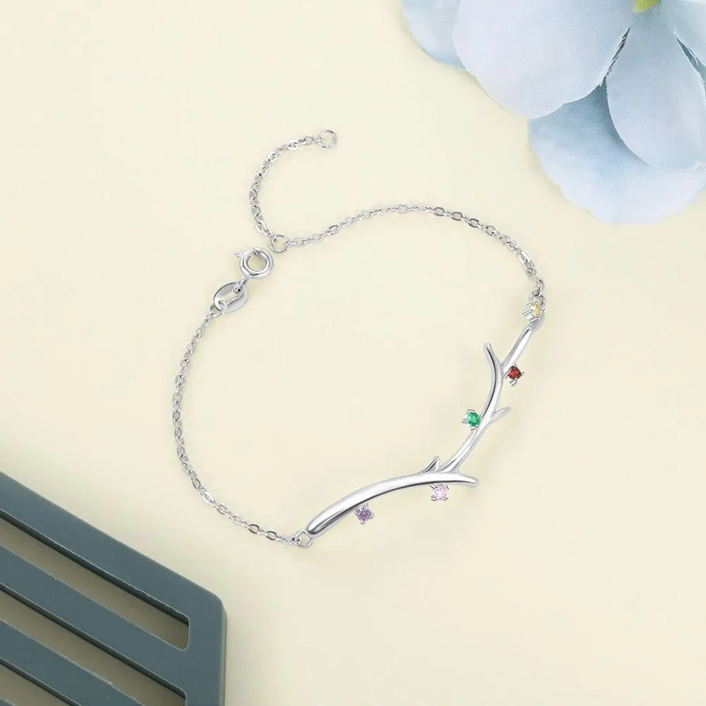 Personalized Branch Bracelet with Zirconia Custom 5 Birthstones Bracelets & Bangles for Women Family Gift