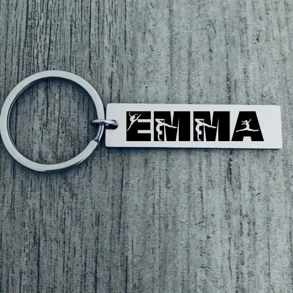 Personalized Engraved Gymnastics Keychain - Rectangle Shape - Pick Style