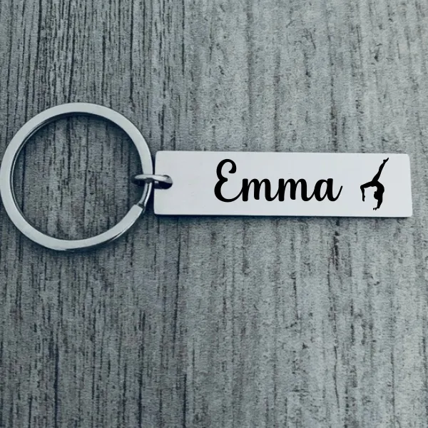 Personalized Engraved Gymnastics Keychain - Rectangle Shape - Pick Style