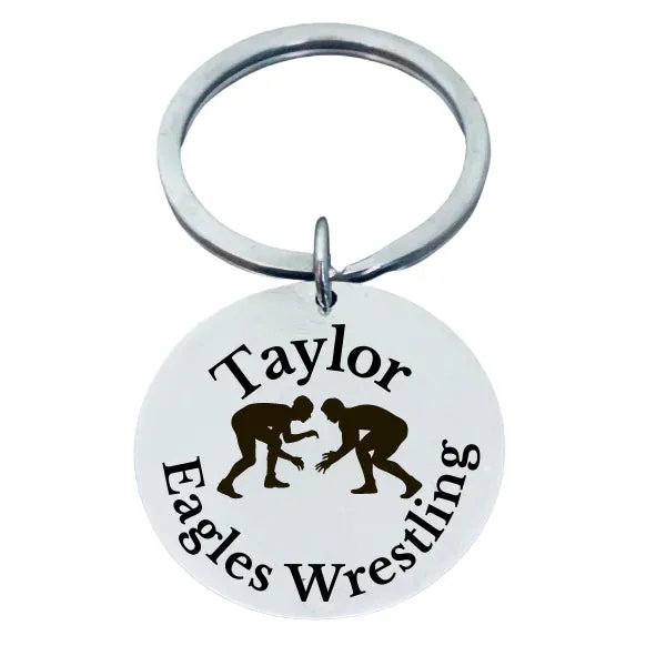 Personalized Engraved Wrestling Keychain - Round - Pick Style