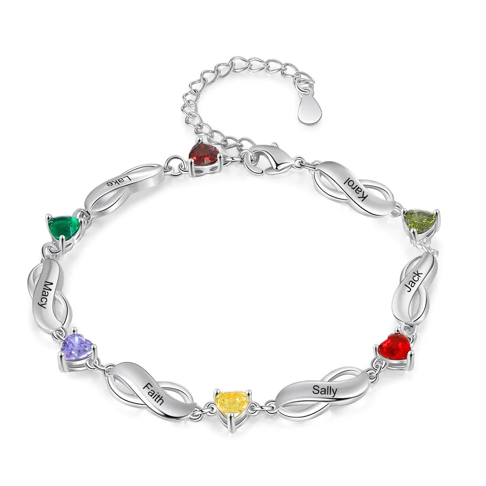 Personalized Infinity Bracelet With 6 Inlaid Birthstone