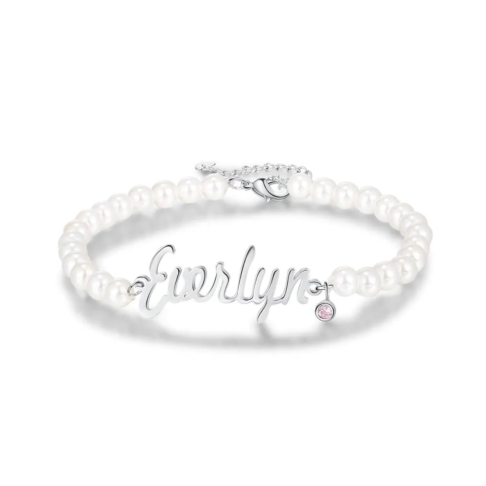 Personalized Pearl Beaded Nameplate Bracelet