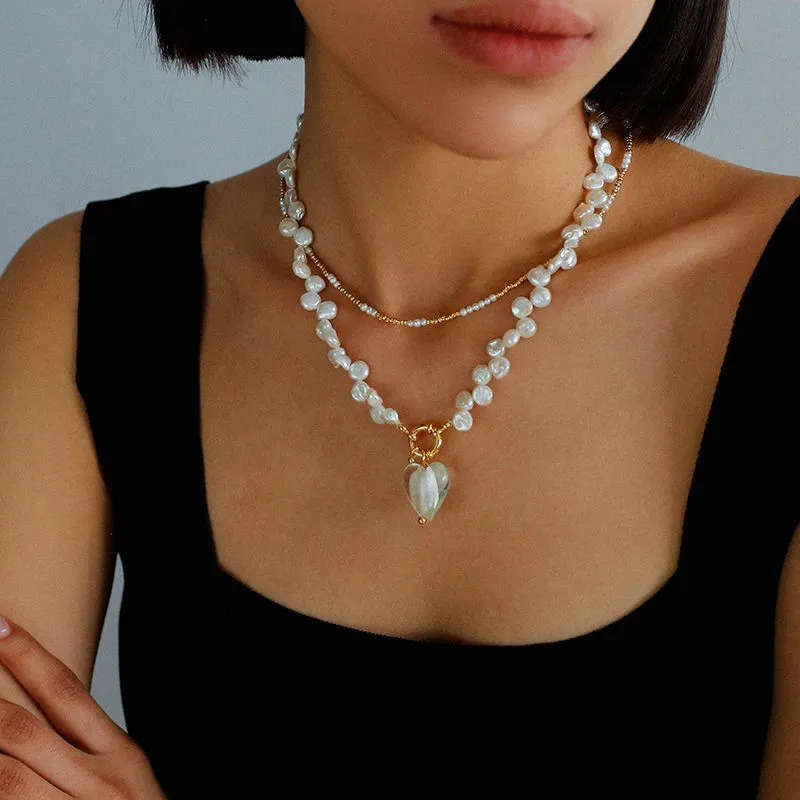 Petal Pearls Heart Pendant Necklace