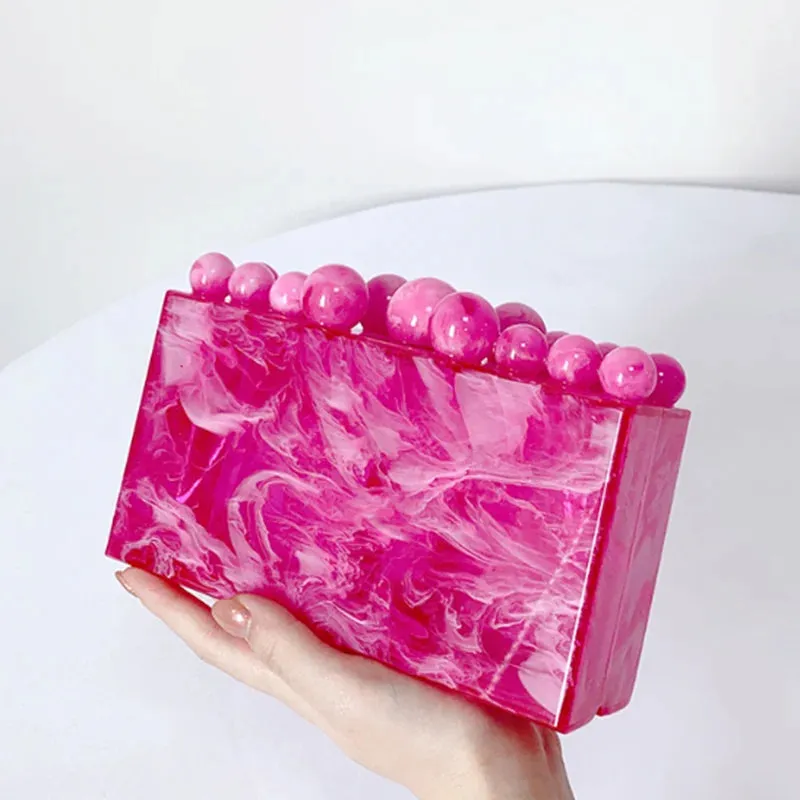 Pre Order:  Acrylic Marble Bead Box Clutch Bag