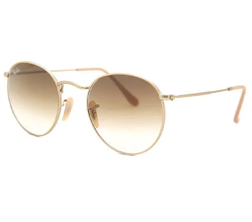 Ray-Ban Round Metal Gold W/ Clear Gradient Brown Metal Man Sunglass