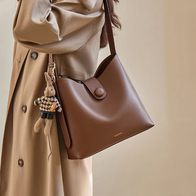 Retro Brown Leather Medium Shoulder Bag