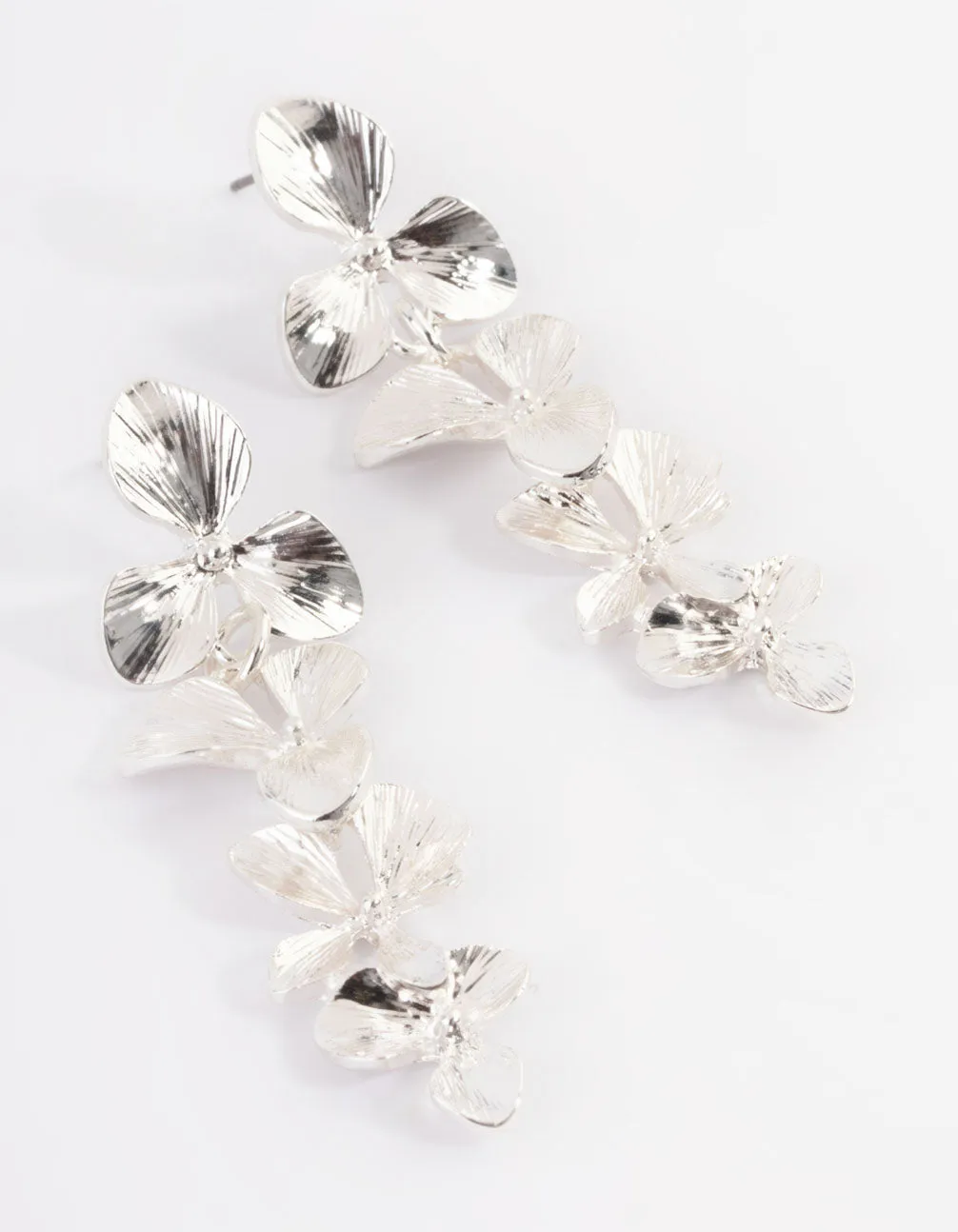 Rhodium Graduated Flower Drop Earrings