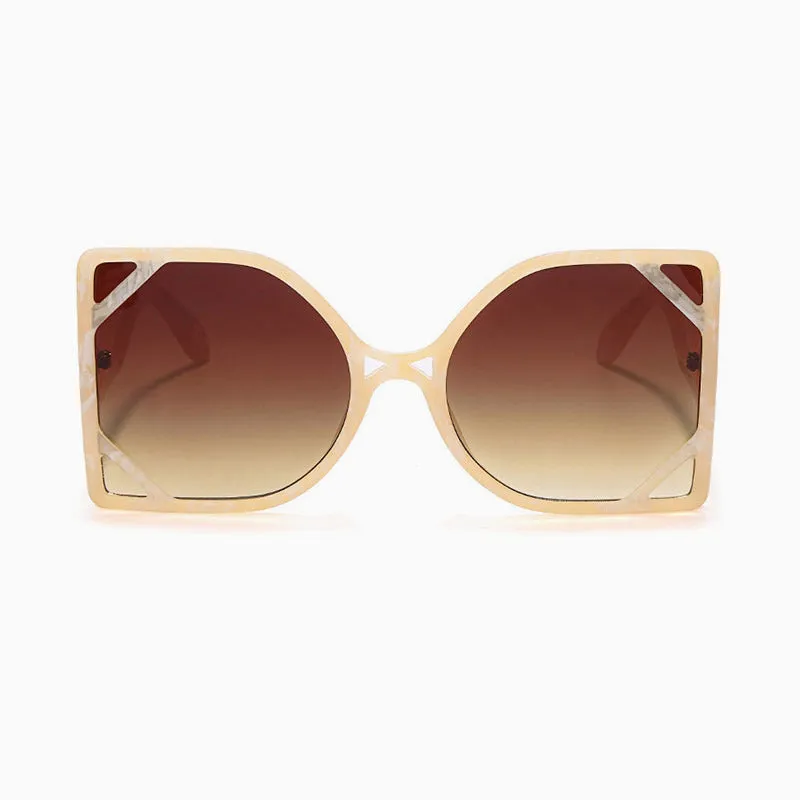 Star Look Bold Oversized Asymmetric Gradient Sunglasses - Nude