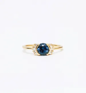 Teal Sapphire Ring with Diamond Frills