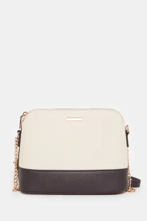 Women Beige And Black Cross Body Bag